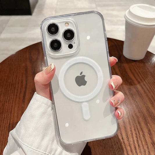 For Magesafe Magnetic Transparent Wireless Charge Case for Iphone 11 12 13 14 15 16 Pro Max plus Mini X 7 8 Shockproof PC Cover